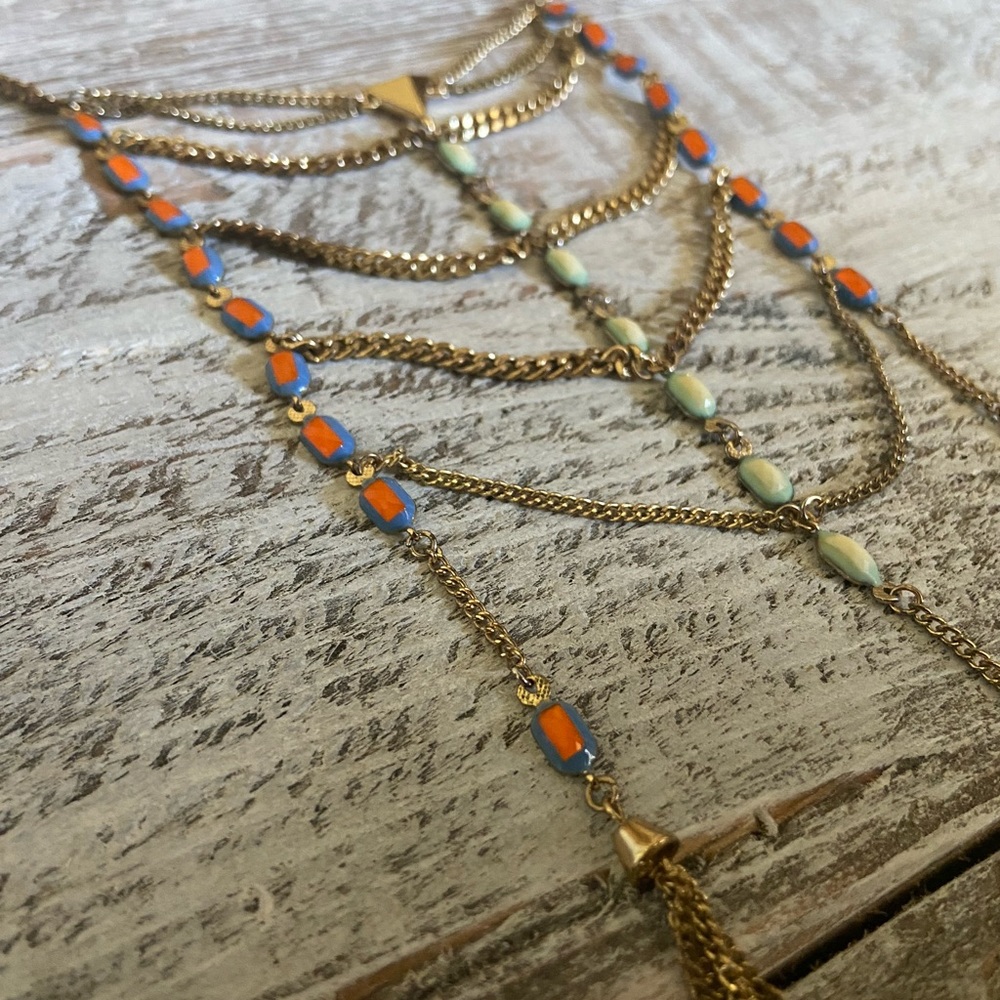 BCB Generation Chain Bib Statement Necklace with Metal Tassels